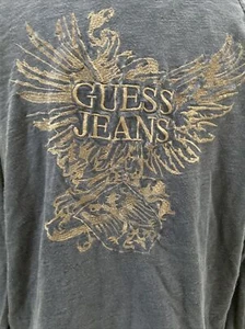 Mens Guess Jeans Cotton Zip Up Jacket XL Blue Logo Crest - Picture 1 of 11