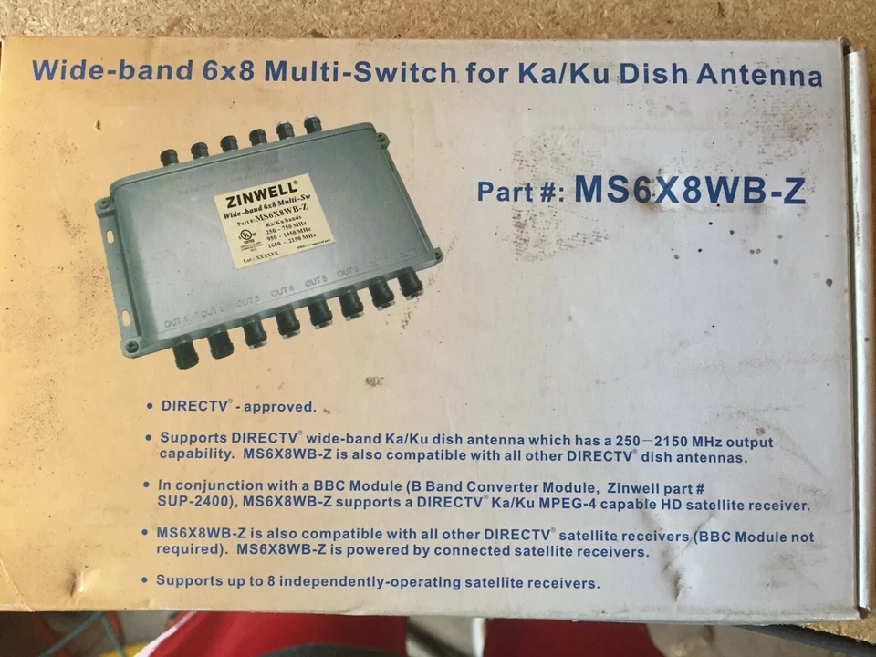 NEW ZINWELL WIDE-BAND 6X8 MULTISWITCH KAKU DISH MS6X8WB-Z DIRECTV APPROVED - Image 1 of 1