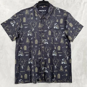 HOYT Archery Mens Medium Herd Bull Performance Button Up Short Sleeve Black New - Picture 1 of 6