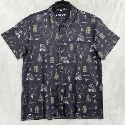 HOYT Archery Mens Medium Herd Bull Performance Button Up Short Sleeve Black New - Image 1 of 4