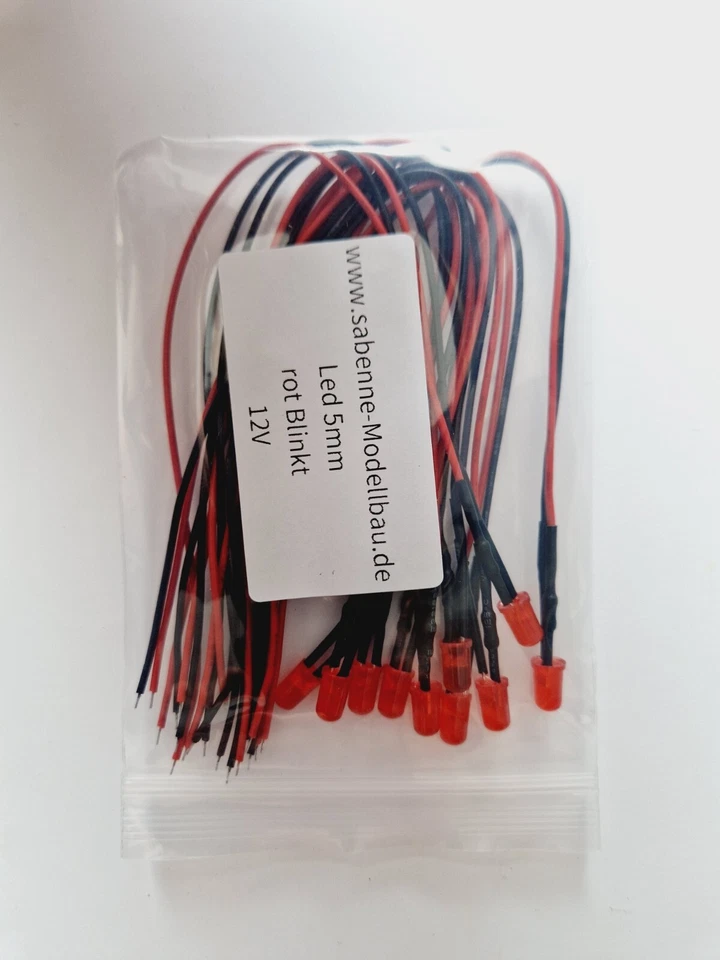 10 Stück LED 5mm 3mm Selbstblinkend 12V Verkabelt Weiß Gelb Orange Rot Blau B4 - Bild 1 von 1