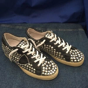 European Size 38 US 7.5 Philippe Model Paris Black Leather Studded Sneakers WOW! - Picture 1 of 7