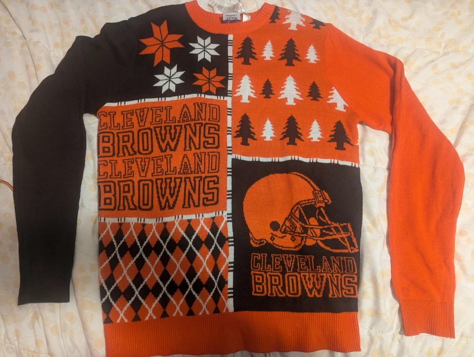 Ropa del Equipo NFL Cleveland Browns Feo Navidad Suéter Naranja/Marrón Adulto L Foto 1 de 4