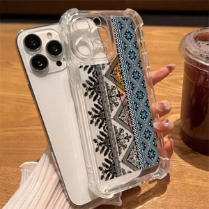 For iPhone 15 16 Pro Max 16e 14 13 12 11 Retro Pattern Clear TPU Soft Case Cover - Picture 1 of 10