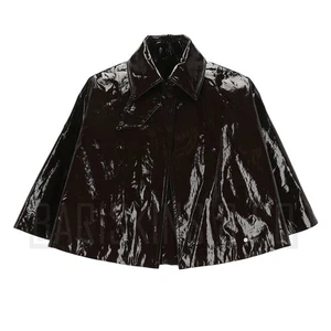 Black Cape for Women Glossy Leather Poncho Coat Jacket Vintage Cloak Outerwear - Picture 1 of 10