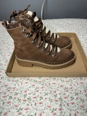 Nuevas botas de combate Steve Madden Rainier con cordones detalle de tachuelas para mujer talla 7 marrón Foto 1 de 4
