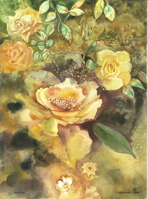 original painting 30 x 40 cm 109KOl artwork watercolor modern flowers roses - Image 1 of 3