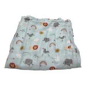 Lily & Dan Blue Muslin Baby Blanket Animals Rainbow Noah’s Ark - Picture 1 of 4