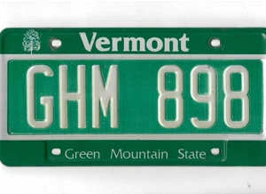 VERMONT passenger license plate "GHM 898" - Picture 1 of 1