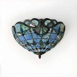 Vintage Tiffany Style Ceiling Pendant Lamp Blue Baroque Style New In Open Box - Picture 1 of 9