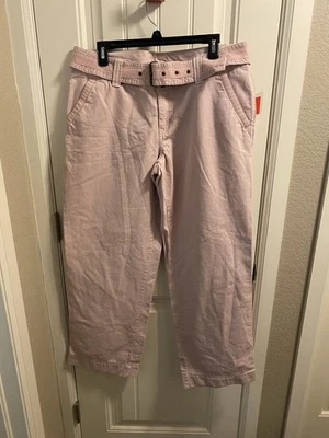 Calça Mossimo Vintage Nova Com Etiqueta 15 Juniores Rosa Pálido com Cinto 100 Algodão Perna Larga Calça - Imagem 1 de 4