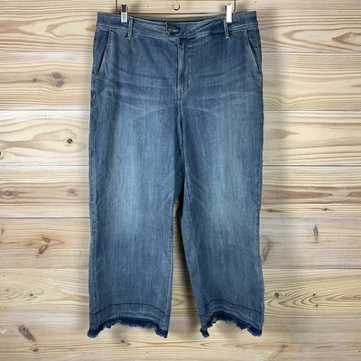 NYDJ Mona Wide Leg Trousers 14 Denim Fray Hem - Image 1 of 4