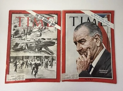 TIME Magazine Lot of 2 – Aug 6 & Aug 20 1965 LBJ Vietnam & Watts Riots VG - Image 1 of 4