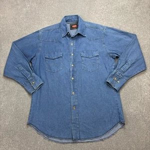 Wrangler Denim Shirt Adult Small Blue Cowboy Cut Western Rodeo USA Ranch Mens* - Picture 1 of 8