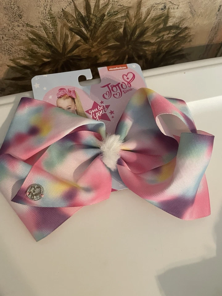 New JoJo Siwa Large Signature Tye Dye Rainbows Bow Hair Clip - Pink/Blue NWT - Image 1 of 1