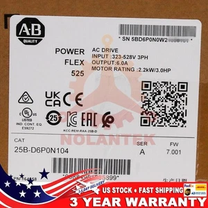 Sellado Genuino 25B-D6P0N104/A PowerFlex 525 2.2kW 3Hp ¡Unidad de CA! Impuestos gratuitos de EE. UU. - Imagen 1 de 3