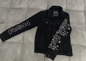 Reason Mulberry Moto Denim Jacket Large Black Skull - Picture 1 of 10