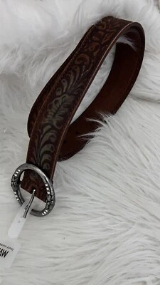 MW Most Wanted Women’s Sz M Genuine Leather Belt Rhinestones Buckle Brown Blue - Image 1 of 4