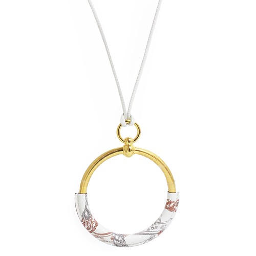 HERMÈS HERMES Della Cavalleria Loop Gran Ciondolo Collana Pelle di Vitello Veloce Bianco