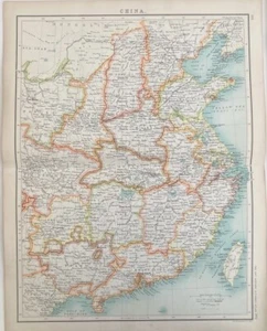 Antique 1902 China Map Bartholomew Print Asia - Picture 1 of 13