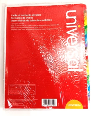  Universal UNV2481 31 Tab Table of Contents Dividers 3 Hole Punched 8 1/2" x 11" - Image 1 of 4