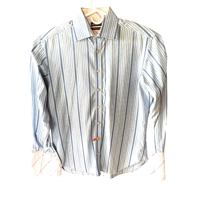 Camisa Ted Baker Resistencia Puño Francés Vestido Para Hombres 16 Azul Blanco Algodón Rayas Foto 1 de 4