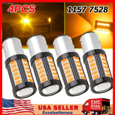 4' LED 1157 7528 Yellow Amber Blinker Lamp Turn Signal Marker Parking Light Bulb - Image 1 of 4
