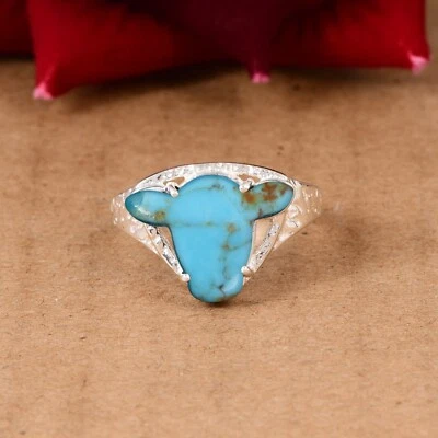 Anéis de sinete turquesa cabeça de vaca Kingman prata esterlina amante de animais joias - Imagem 1 de 4
