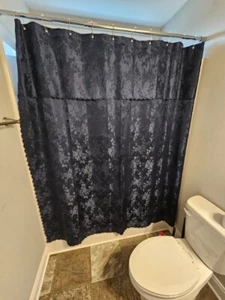 Navy Blue Jacquard Jaquard Floral Print Shower Curtain Standard Size - Picture 1 of 4