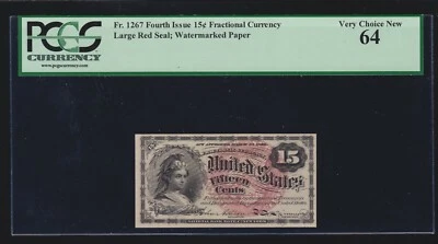 US 15c Fractional Currency Note Large Red Seal 4th Issue FR 1267 PCGS 64 Ch CU - Image 1 of 2
