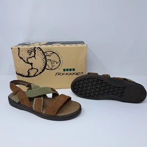 EURO TREKKERS Women's Size 7 Strappy Leather Suede Flat Sandals Shoes - Picture 1 of 15