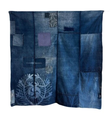 Tsutsugaki boro fabric, Japanese furoshiki cotton fabric, Indigo sashiko - Image 1 of 4