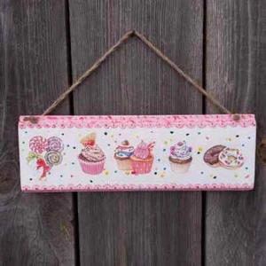 Cupcake sign wood French country decor Bakery Wall art Cake for Kitchen rustic - Picture 1 of 7