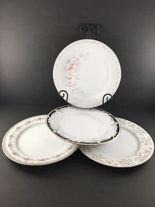 Vintage Mismatched China 10 1/2” Dinner Plates Set Of 4. Pink Gray Blue Black - Picture 1 of 12