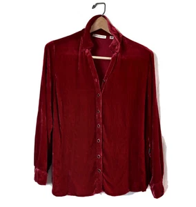Coldwater Creek Women Red Long Sleeve Button-Down Shirt Petite Long - Picture 1 of 5