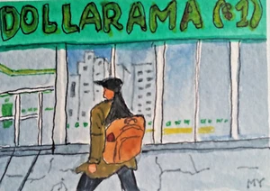 ACEO Original - Dollarama & Girl @ Canadá - Acuarela 2,5 x 3,5 Firmada - Imagen 1 de 4