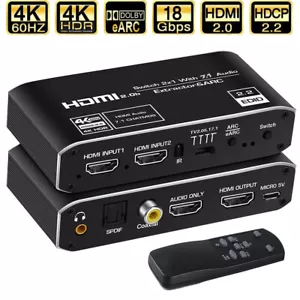 Interruptor extractor de audio HDMI 2.0 eARC 4K 60Hz HDMI a Toslink Coaxial 5.1 eARC 7.1CH - Imagen 1 de 12