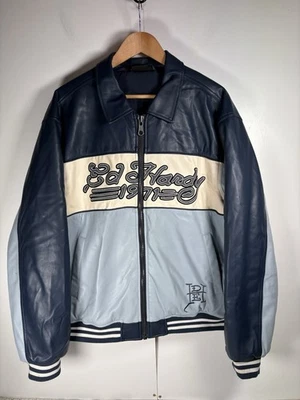 Куртка мужская Ed Hardy размер XL синяя X Urban Outfitters искусственная кожа бомбер с вышивкой  - Изображение 1 из 4