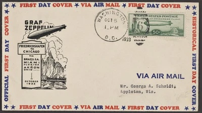 C18 USA Cover-Graf Zeppelin FDC 1933 Washington D.C.  Oct 5 ( Cat $275.00) - Image 1 of 2