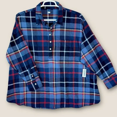 Old Navy Maternity Plaid Flannel Popover Shirt Long Sleeve Size XL Blue Red New - Image 1 of 4