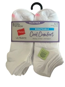 Hanes Super Low No Show Socks 8 Pack Womens 5-9 White Ultimate Cool Comfort NWT - Picture 1 of 7