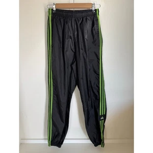 Vintage Adidas Joggers Windbreaker Pants Size Large Men's Black Green 3 Stripes - Picture 1 of 6