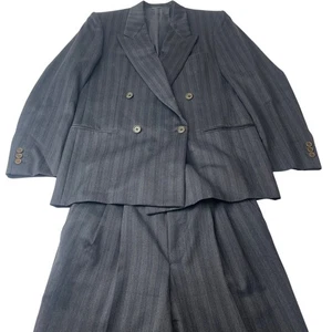 Novecento Giorgio Zanella Double-Breasted Trouser Suit Wool Grey Stripe UK12-14 - Picture 1 of 9
