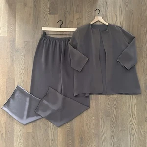 NWT Peter Cohen Designer 100% Silk Crepe Pant and Top Set in Charcoal Grey XL - Picture 1 of 8