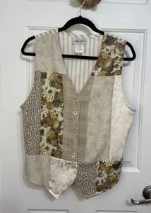 Gilet Kathy Lee vintage anni 90 righe frutta floreale colori neutri patchwork - Foto 1 di 5
