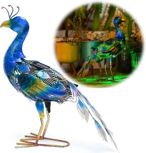 Solar Peacock Statue Lights, Metal Yard Art Solar Peacock, Large Peacock Statue - Picture 1 of 4