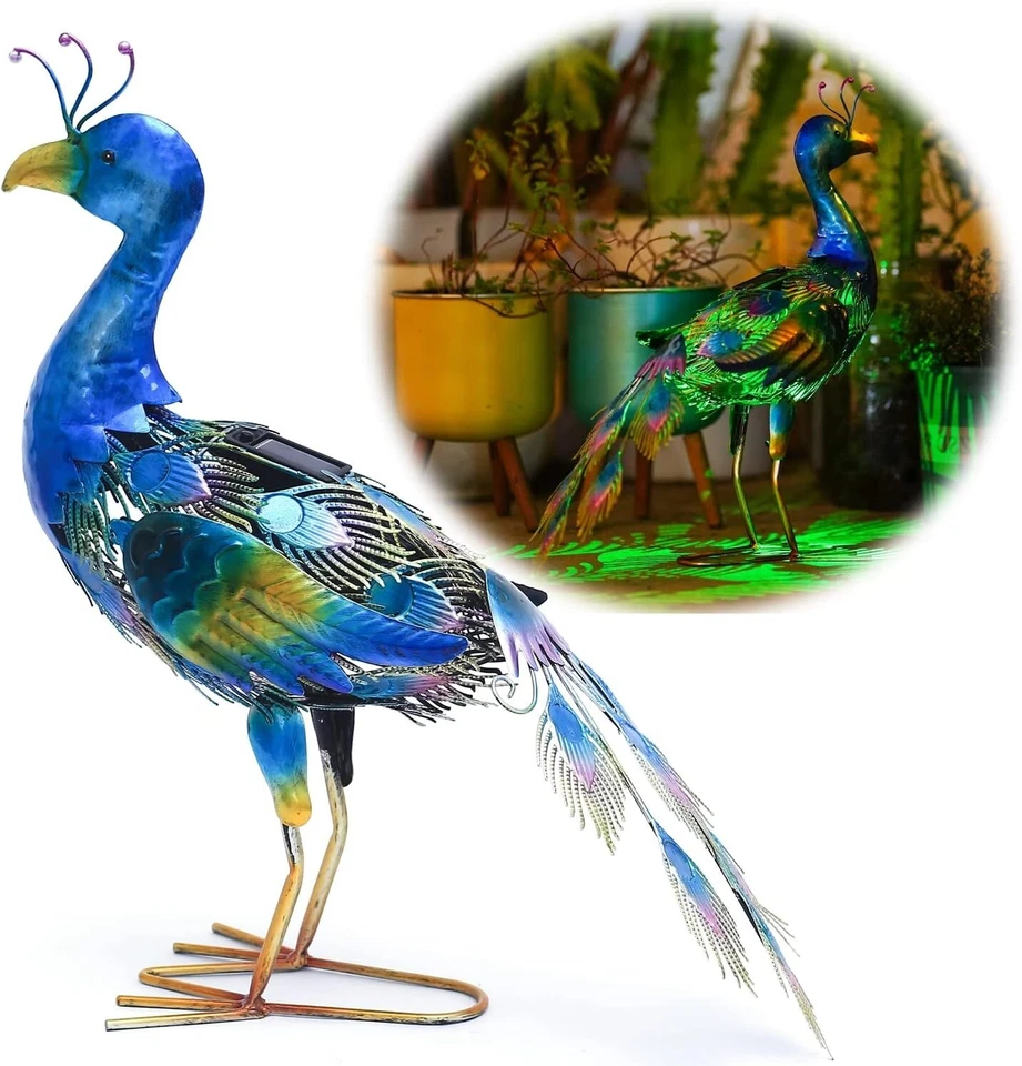 Luzes solares de estátua de pavão, arte de quintal de metal pavão solar, estátua de pavão grande - Imagem 1 de 4