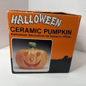 Vintage Keramik Orange Kürbis Jack O Windlicht Halloween Herbst Deko Teelicht - Bild 1 von 7