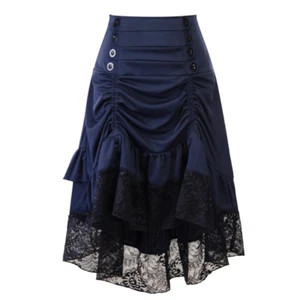Lady Lace Trim Midi Skirts Gothic Punk Ruffle Irregular Ruched Steampunk Fashion - Picture 1 of 15