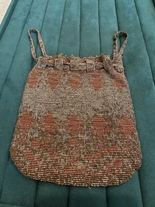 Antique French Victorian Micro Steel Cut Silver Beaded w/Fringe Drawstring Purse - Picture 1 of 8